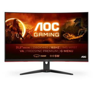 AOC Écran gaming incurvé CQ32G2SE 80 cm (31,5 pouces) (FHD, HDMI, DisplayPort, temps de réponse MPRT de 1 ms, 2560 x 1440 px, 165 Hz, FreeSync Premium) noir/rouge - Publicité