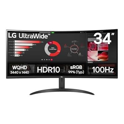 LG UltraWide Écran Bureautique VA 34" incurvé WQHD 21:9 34WR50QK-B sRGB 99 % (Typ.), HDR 10 300cd/m² 100Hz 5ms HDMI 2.2 DP 1.4 Confort des yeux - Publicité LG UltraWide Écran Bureautique VA 34" incurvé WQHD 21:9 34WR50QK-B sRGB 99 % (Typ.), HDR 10 300cd/m² 100Hz 5ms HDMI 2.2 DP 1.4 Confort des yeux - Publicité