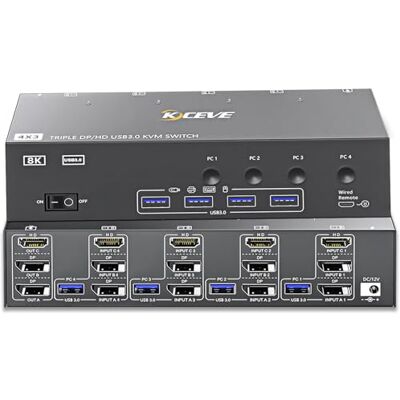 YOUTINGHDAV KVM Switch 4 PC 3 Moniteurs 8K@60Hz 4K@144 Hz, USB 3.0 KVM Switch Triple Monitor 2 Displayport + HDMI for 4 PC Partageant Clavier, Souris, Wired Remote(8K DP HD 4 in 3 out KVM) - Publicité YOUTINGHDAV KVM Switch 4 PC 3 Moniteurs 8K@60Hz 4K@144 Hz, USB 3.0 KVM Switch Triple Monitor 2 Displayport + HDMI for 4 PC Partageant Clavier, Souris, Wired Remote(8K DP HD 4 in 3 out KVM) - Publicité
