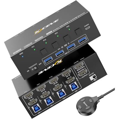 KCEVE Commutateur KVM 2 Moniteurs 4 PC, 8K@60Hz, 4K@144 Hz USB 3.0 HDMI Commutateur KVM avec Émulateur EDID pour 4PC Partager Souris Clavier et Moniteur, puce stable, haute compatibilité - Publicité KCEVE Commutateur KVM 2 Moniteurs 4 PC, 8K@60Hz, 4K@144 Hz USB 3.0 HDMI Commutateur KVM avec Émulateur EDID pour 4PC Partager Souris Clavier et Moniteur, puce stable, haute compatibilité - Publicité