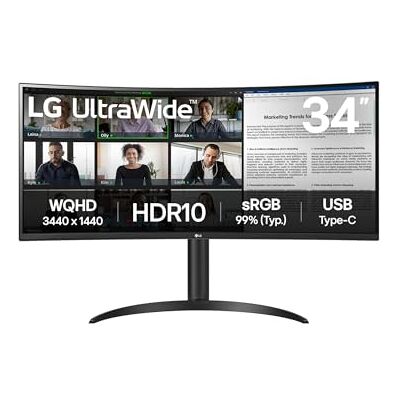 LG UltraWide Écran Bureautique VA 34" incurvé WQHD USB-C (PD 65W) 34WR55QK-B sRGB 99 % (Typ.), HDR 10 300 cd/m² 100Hz 5ms Confort des yeux - Publicité LG UltraWide Écran Bureautique VA 34" incurvé WQHD USB-C (PD 65W) 34WR55QK-B sRGB 99 % (Typ.), HDR 10 300 cd/m² 100Hz 5ms Confort des yeux - Publicité