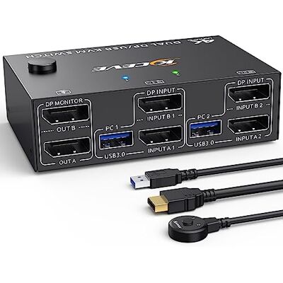 ESKEVE Commutateur KVM 2 PC 2 moniteurs 8K @ 30 Hz 4K @ 144 Hz, commutateur KVM double moniteur DisplayPort pour 2 PC partageant 2 moniteurs et 4 appareils USB3.0 avec câble DP + USB et contrôleur de bureau - Publicité ESKEVE Commutateur KVM 2 PC 2 moniteurs 8K @ 30 Hz 4K @ 144 Hz, commutateur KVM double moniteur DisplayPort pour 2 PC partageant 2 moniteurs et 4 appareils USB3.0 avec câble DP + USB et contrôleur de bureau - Publicité