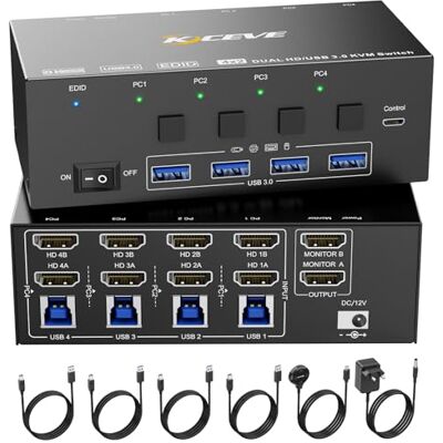 NAWEN KCEVE Commutateur KVM 4 ordinateurs 2 moniteurs, KCEVE 8K @ 60 Hz, 4K @ 144 Hz USB 3.0 HDMI Commutateur KVM avec émulateur EDID pour clavier et moniteur 4PC Share Souris Clavier et moniteur Puce - Publicité NAWEN KCEVE Commutateur KVM 4 ordinateurs 2 moniteurs, KCEVE 8K @ 60 Hz, 4K @ 144 Hz USB 3.0 HDMI Commutateur KVM avec émulateur EDID pour clavier et moniteur 4PC Share Souris Clavier et moniteur Puce - Publicité