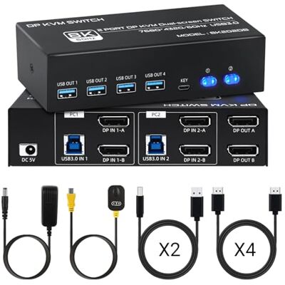 TCNEWCL Commutateur KVM DisplayPort 4K 144 Hz 2 PC 2 moniteurs 8K 60 Hz DP 1.4 USB 3.0 Double écran, prise en charge étendu et mode de copie avec contrôleur de bureau et 4 câbles DP+ 2 câbles USB - Publicité TCNEWCL Commutateur KVM DisplayPort 4K 144 Hz 2 PC 2 moniteurs 8K 60 Hz DP 1.4 USB 3.0 Double écran, prise en charge étendu et mode de copie avec contrôleur de bureau et 4 câbles DP+ 2 câbles USB - Publicité