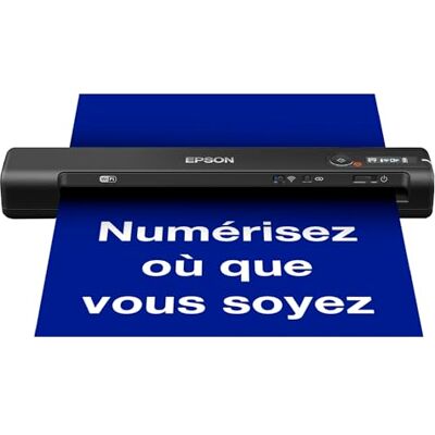 Epson WorkForce ES-60W Scanner de documents mobile Alimentation par batterie, WiFi, écran LCD, 4 secondes par page, logiciel ScanSmart, alimentation automatique, noir - Publicité Epson WorkForce ES-60W Scanner de documents mobile Alimentation par batterie, WiFi, écran LCD, 4 secondes par page, logiciel ScanSmart, alimentation automatique, noir - Publicité