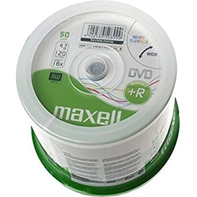 Maxell DVD+R 4,7 Go 16X Printable White Multi-Use Spindle de 50 - Publicité Maxell DVD+R 4,7 Go 16X Printable White Multi-Use Spindle de 50 - Publicité