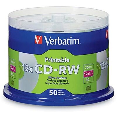 Verbatim CD-RW 80MIN 700MB 2X-4X DataLifePlus Silver Inkjet Printable 50pk Spindle - Publicité Verbatim CD-RW 80MIN 700MB 2X-4X DataLifePlus Silver Inkjet Printable 50pk Spindle - Publicité