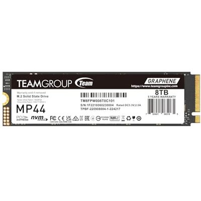 TEAMGROUP MP44 8TB SLC Cache Gen 4x4 M.2 2280 PCIe 4.0 SSD avec NVMe pour Ordinateur Portable et Ordinateur de Bureau, NUC et NAS Vitesse de Lecture/écriture jusqu'à 7400/6000 Mo/s TM8FPW008T0C101 - Publicité TEAMGROUP MP44 8TB SLC Cache Gen 4x4 M.2 2280 PCIe 4.0 SSD avec NVMe pour Ordinateur Portable et Ordinateur de Bureau, NUC et NAS Vitesse de Lecture/écriture jusqu'à 7400/6000 Mo/s TM8FPW008T0C101 - Publicité