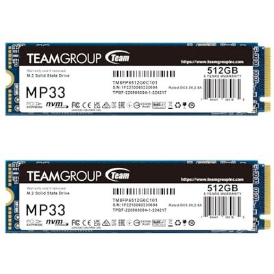 TEAMGROUP Lot de 2 disques SSD internes MP33 512 Go 3D NAND TLC NVMe 1.3 PCIe Gen3x4 M.2 2280 (Lecture/écriture 1 700/1 400 Mo/s) Compatible avec Ordinateur Portable et PC de Bureau TM8FP6512G0C1P1 - Publicité TEAMGROUP Lot de 2 disques SSD internes MP33 512 Go 3D NAND TLC NVMe 1.3 PCIe Gen3x4 M.2 2280 (Lecture/écriture 1 700/1 400 Mo/s) Compatible avec Ordinateur Portable et PC de Bureau TM8FP6512G0C1P1 - Publicité