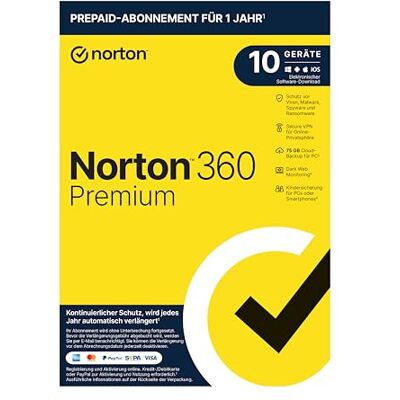 Symantec Norton 360 Premium 2021 10 appareils 1 an d'abonnement avec extension automatique VPN sécurisé et gestion de mot de passe PC/Mac/Android/iOS Code d'activation dans son emballage d'origine - Publicité Symantec Norton 360 Premium 2021 10 appareils 1 an d'abonnement avec extension automatique VPN sécurisé et gestion de mot de passe PC/Mac/Android/iOS Code d'activation dans son emballage d'origine - Publicité