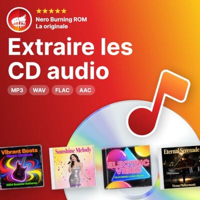 Ahead Nero CD Ripper Logiciel Convertisseur CD audio en MP3, FLAC, AAC, WAV Numériser musique avec Gracenote® Technologie Burning ROM Licence à vie 1 PC Windows 11/10/8/7 - Publicité Ahead Nero CD Ripper Logiciel Convertisseur CD audio en MP3, FLAC, AAC, WAV Numériser musique avec Gracenote® Technologie Burning ROM Licence à vie 1 PC Windows 11/10/8/7 - Publicité
