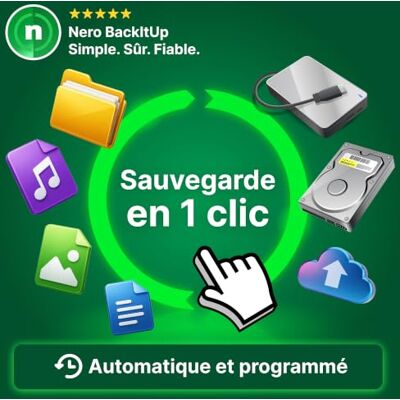 Ahead Nero BackItUp – Logiciel de sauvegarde automatique en 1 clic Cloud, restauration, récupération, chiffrement, disque dur externe et NAS Clé USB incluse Licence à vie 1 PC Windows 11/10 - Publicité Ahead Nero BackItUp – Logiciel de sauvegarde automatique en 1 clic Cloud, restauration, récupération, chiffrement, disque dur externe et NAS Clé USB incluse Licence à vie 1 PC Windows 11/10 - Publicité