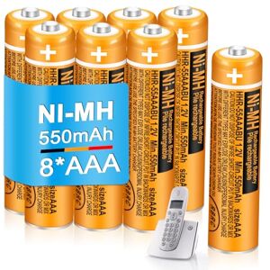 BENNTOP Lot de 8 piles rechargeables AAA 550 mAh 1,2 V HHR-55AAABU NI-MH pour combinés Panasonic pour téléphones sans fil BT Gigaset, usage quotidien - Publicité BENNTOP Lot de 8 piles rechargeables AAA 550 mAh 1,2 V HHR-55AAABU NI-MH pour combinés Panasonic pour téléphones sans fil BT Gigaset, usage quotidien - Publicité