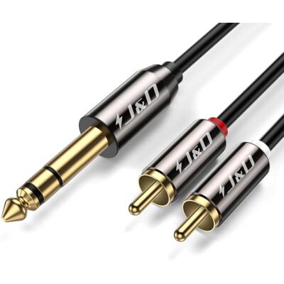 J&D Câble audio TRS vers double RCA, coque en cuivre plaqué or très résistant 6,35 mm mâle TRS vers 2 RCA mâles, 4,5 m - Publicité J&D Câble audio TRS vers double RCA, coque en cuivre plaqué or très résistant 6,35 mm mâle TRS vers 2 RCA mâles, 4,5 m - Publicité