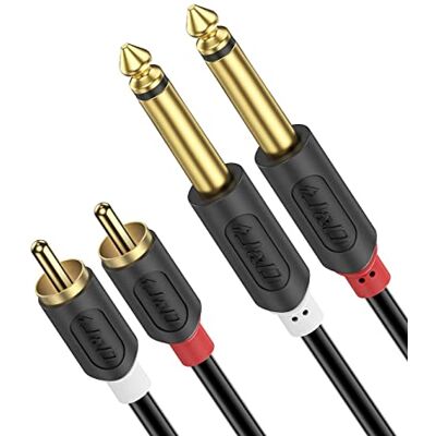 J&D Câble Audio Double Jack 6,35 mm Mâle vers Double RCA Mâle, Connecteurs Plaqués Or, Coque PVC Robuste, pour Ampli HiFi, Home Cinéma, Enceinte, 0,9 Mètre - Publicité J&D Câble Audio Double Jack 6,35 mm Mâle vers Double RCA Mâle, Connecteurs Plaqués Or, Coque PVC Robuste, pour Ampli HiFi, Home Cinéma, Enceinte, 0,9 Mètre - Publicité