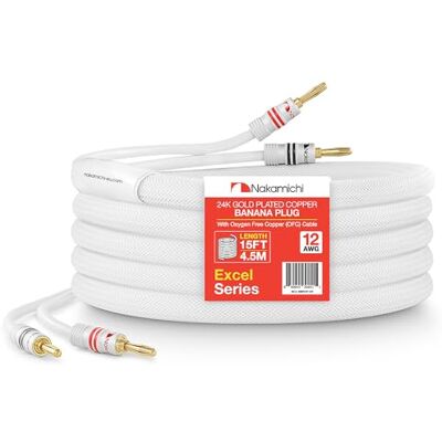 Nakamichi Excel Series Fiche banane plaquée or 24 carats avec câble de haut-parleur 99.9% en cuivre sans oxygène (OFC) tressé robuste pour amplificateur Hi-Fi – Blanc (12 AWG / 15 pieds / 4.5 m) - Publicité Nakamichi Excel Series Fiche banane plaquée or 24 carats avec câble de haut-parleur 99.9% en cuivre sans oxygène (OFC) tressé robuste pour amplificateur Hi-Fi – Blanc (12 AWG / 15 pieds / 4.5 m) - Publicité