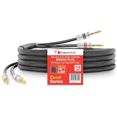 Nakamichi Excel Series Fiche banane plaquée or 24 carats avec câble de haut-parleur 99.9% en cuivre sans oxygène (OFC) tressé robuste pour amplificateur Hi-Fi – Noir (14 AWG / 10 pieds / 3.0 m) - Publicité Nakamichi Excel Series Fiche banane plaquée or 24 carats avec câble de haut-parleur 99.9% en cuivre sans oxygène (OFC) tressé robuste pour amplificateur Hi-Fi – Noir (14 AWG / 10 pieds / 3.0 m) - Publicité