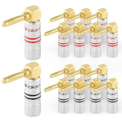 Nakamichi Excel Series 90 degrés Fiche banane plaquée or 24K 12-18 AWG pour haut-parleurs Amplificateur Hi-Fi Récepteur AV Stéréo audio Connecteur (90 Degrés Connecteur, 16 pièces (8 paires)) - Publicité Nakamichi Excel Series 90 degrés Fiche banane plaquée or 24K 12-18 AWG pour haut-parleurs Amplificateur Hi-Fi Récepteur AV Stéréo audio Connecteur (90 Degrés Connecteur, 16 pièces (8 paires)) - Publicité