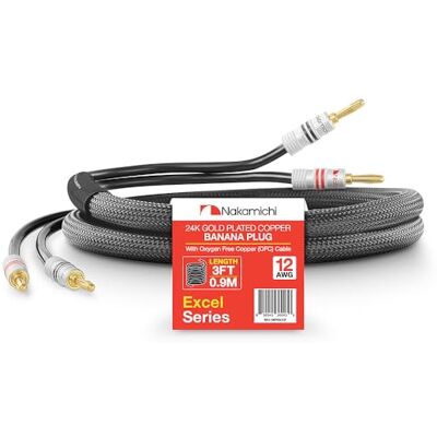 Nakamichi Excel Series Fiche banane plaquée or 24 carats avec câble de haut-parleur 99.9% en cuivre sans oxygène (OFC) tressé robuste pour amplificateur Hi-Fi – Noir (12 AWG / 3 pieds / 0.9 m) - Publicité Nakamichi Excel Series Fiche banane plaquée or 24 carats avec câble de haut-parleur 99.9% en cuivre sans oxygène (OFC) tressé robuste pour amplificateur Hi-Fi – Noir (12 AWG / 3 pieds / 0.9 m) - Publicité