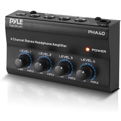 Pyle Amplificateur Casque Stéréo 4 Canaux – Ampli Audio Studio avec 4 Sorties TRS 6,35 mm et Entrée Audio, Répartiteur Écouteurs pour Table de Mixage, DJ et Enregistrement - Publicité Pyle Amplificateur Casque Stéréo 4 Canaux – Ampli Audio Studio avec 4 Sorties TRS 6,35 mm et Entrée Audio, Répartiteur Écouteurs pour Table de Mixage, DJ et Enregistrement - Publicité