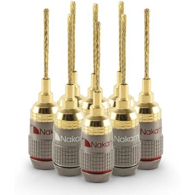 Nakamichi FanLock Fiche à Broche Flexible 2mm Plaquée Or 24K 10 AWG – 18 AWG Calibre 4 mm pour Haut-parleurs, Amplificateur Hi-FI, Borne à Ressort, Connecteur Audio Rapide, 8 Pièces (4 Paires) - Publicité Nakamichi FanLock Fiche à Broche Flexible 2mm Plaquée Or 24K 10 AWG – 18 AWG Calibre 4 mm pour Haut-parleurs, Amplificateur Hi-FI, Borne à Ressort, Connecteur Audio Rapide, 8 Pièces (4 Paires) - Publicité