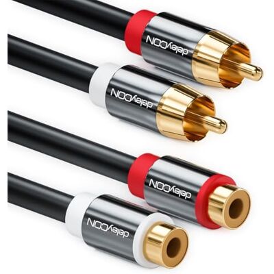 deleyCON 6m Câble Rallonge Cinch RCA Stéréo Audio 2x Fiche vers 2x Prise Connecteurs Métalliques Dorés Noir - Publicité deleyCON 6m Câble Rallonge Cinch RCA Stéréo Audio 2x Fiche vers 2x Prise Connecteurs Métalliques Dorés Noir - Publicité