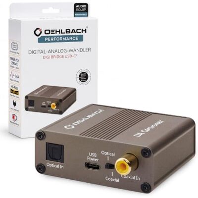 OEHLBACH Digi Bridge Convertisseur audio numérique/analogique coaxial/optique, R-L/jack, connecteur d'alimentation USB de type C, puce Cirrus Logic, marron - Publicité OEHLBACH Digi Bridge Convertisseur audio numérique/analogique coaxial/optique, R-L/jack, connecteur d'alimentation USB de type C, puce Cirrus Logic, marron - Publicité