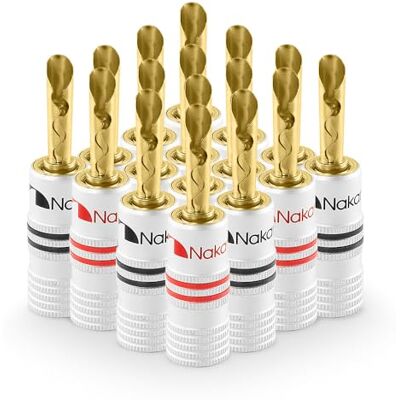 Nakamichi Excel Series BFA Fiche banane plaquée or 24K 12-18 AWG Calibre 4 mm pour haut-parleurs Amplificateur Hi-Fi Récepteur AV Stéréo audio Connecteur (Fiches Banane BFA, 16 pièces (8 paires)) - Publicité Nakamichi Excel Series BFA Fiche banane plaquée or 24K 12-18 AWG Calibre 4 mm pour haut-parleurs Amplificateur Hi-Fi Récepteur AV Stéréo audio Connecteur (Fiches Banane BFA, 16 pièces (8 paires)) - Publicité