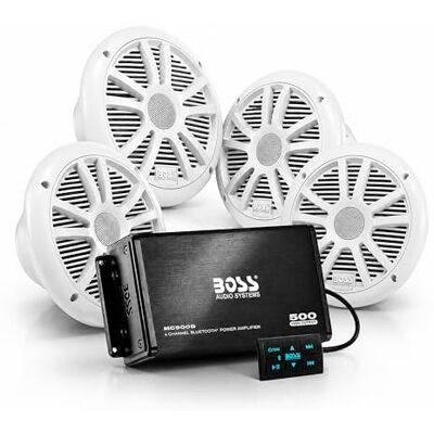 Boss Audio ask904b.64 500 W Amplificateur 4 canaux Bluetooth mc900b et Deux Paires de 180 W mr6 W Set de Haut-Parleur de Marin - Publicité Boss Audio ask904b.64 500 W Amplificateur 4 canaux Bluetooth mc900b et Deux Paires de 180 W mr6 W Set de Haut-Parleur de Marin - Publicité