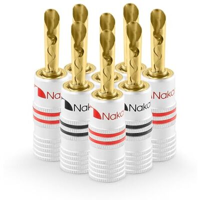 Nakamichi Excel Series BFA Fiche banane plaquée or 24K 12-18 AWG Calibre 4 mm pour haut-parleurs Amplificateur Hi-Fi Récepteur AV Stéréo audio Connecteur (Fiches Banane BFA, 8 pièces (4 paires)) - Publicité Nakamichi Excel Series BFA Fiche banane plaquée or 24K 12-18 AWG Calibre 4 mm pour haut-parleurs Amplificateur Hi-Fi Récepteur AV Stéréo audio Connecteur (Fiches Banane BFA, 8 pièces (4 paires)) - Publicité