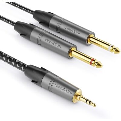 deleyCON 5m 3,5mm Jack Stéréo vers 2x 6,3mm Jack mono Câble Y Audio Splitter Liaison Interface Numérique Instrument pour Mixeur, Enregistreur Audio, Guitare, Amplificateur, Microphone - Publicité deleyCON 5m 3,5mm Jack Stéréo vers 2x 6,3mm Jack mono Câble Y Audio Splitter Liaison Interface Numérique Instrument pour Mixeur, Enregistreur Audio, Guitare, Amplificateur, Microphone - Publicité