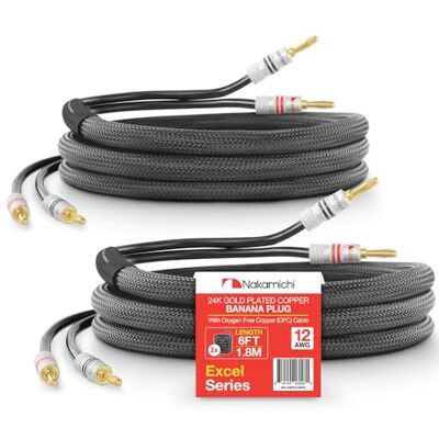 Nakamichi Excel Series Fiche banane plaquée or 24 carats avec câble de haut-parleur 99.9% en cuivre sans oxygène (OFC) tressé robuste certifié CL2 – Noir (12 AWG / 6 pieds / 1,8 m) lot de 2 - Publicité Nakamichi Excel Series Fiche banane plaquée or 24 carats avec câble de haut-parleur 99.9% en cuivre sans oxygène (OFC) tressé robuste certifié CL2 – Noir (12 AWG / 6 pieds / 1,8 m) lot de 2 - Publicité