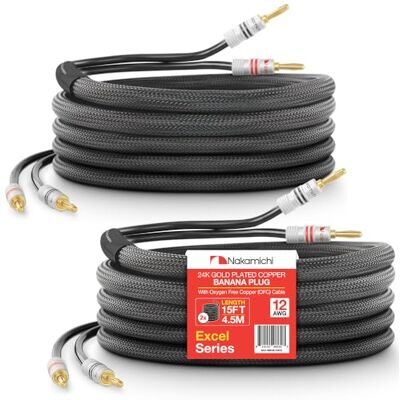 Nakamichi Excel Series Fiche banane plaquée or 24 carats avec câble de haut-parleur 99.9% en cuivre sans oxygène (OFC) tressé robuste certifié CL2 – Noir (12 AWG / 15 pieds / 4,5 m) lot de 2 - Publicité Nakamichi Excel Series Fiche banane plaquée or 24 carats avec câble de haut-parleur 99.9% en cuivre sans oxygène (OFC) tressé robuste certifié CL2 – Noir (12 AWG / 15 pieds / 4,5 m) lot de 2 - Publicité