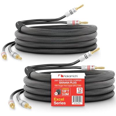 Nakamichi Excel Series Fiche banane plaquée or 24 carats avec câble de haut-parleur 99.9% en cuivre sans oxygène (OFC) tressé robuste certifié CL2 – Noir (12 AWG / 10 pieds / 3,0 m) lot de 2 - Publicité Nakamichi Excel Series Fiche banane plaquée or 24 carats avec câble de haut-parleur 99.9% en cuivre sans oxygène (OFC) tressé robuste certifié CL2 – Noir (12 AWG / 10 pieds / 3,0 m) lot de 2 - Publicité