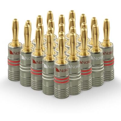Nakamichi Série Ultime 24K Cuivre Rouge Béryllium Plaqué Or Fiche Banane Calibre 12-18 AWG 4mm pour Connecter Les Enceintes HiFi, Amplificateur, Récepteur et Systèmes Stéréo 24 pièces (12 paires) - Publicité Nakamichi Série Ultime 24K Cuivre Rouge Béryllium Plaqué Or Fiche Banane Calibre 12-18 AWG 4mm pour Connecter Les Enceintes HiFi, Amplificateur, Récepteur et Systèmes Stéréo 24 pièces (12 paires) - Publicité