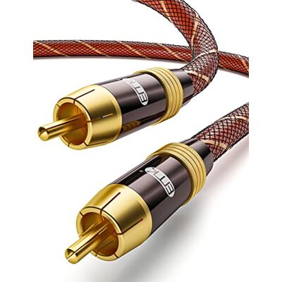 EMK Câble coaxial numérique pour caisson de basses RCA vers RCA 75 ohms SPDIF Câble coaxial blindé plaqué or pour systèmes HiFi, barre de son, DAC, home cinéma, amplificateurs - Publicité EMK Câble coaxial numérique pour caisson de basses RCA vers RCA 75 ohms SPDIF Câble coaxial blindé plaqué or pour systèmes HiFi, barre de son, DAC, home cinéma, amplificateurs - Publicité