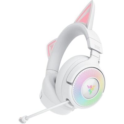 Razer Kraken Kitty V3 Pro Casque Gaming sans Fil RGB Kitty Oreilles de Chat réactives pour Le Streaming Membrane Triforce 40 mm, Hyperspeed Wireless et Bluetooth, THX Spatial Audio Blanc - Publicité Razer Kraken Kitty V3 Pro Casque Gaming sans Fil RGB Kitty Oreilles de Chat réactives pour Le Streaming Membrane Triforce 40 mm, Hyperspeed Wireless et Bluetooth, THX Spatial Audio Blanc - Publicité