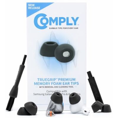 Comply TrueGrip Lot de 3 Paires d'embouts en Mousse à mémoire de Forme pour Samsung Galaxy Buds 3 Pro Noir Moyen (3 Paires) Isolation Acoustique Confortable avec Outil de Nettoyage - Publicité Comply TrueGrip Lot de 3 Paires d'embouts en Mousse à mémoire de Forme pour Samsung Galaxy Buds 3 Pro Noir Moyen (3 Paires) Isolation Acoustique Confortable avec Outil de Nettoyage - Publicité