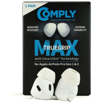 Comply TrueGrip Max Embouts de Rechange en Mousse à mémoire de Forme Premium pour Apple AirPods Pro (1 & 2 générations) Technologie SmartSkin™ Blanc, Taille S, 1 Paire - Publicité Comply TrueGrip Max Embouts de Rechange en Mousse à mémoire de Forme Premium pour Apple AirPods Pro (1 & 2 générations) Technologie SmartSkin™ Blanc, Taille S, 1 Paire - Publicité