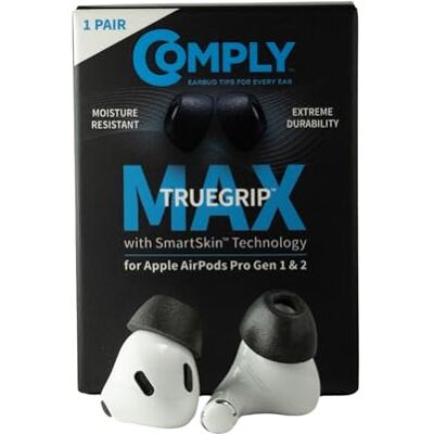 Comply TrueGrip Max Embouts de Rechange en Mousse à mémoire de Forme Premium pour Apple AirPods Pro (1 & 2 génération) Technologie SmartSkin™ Noir, Taille L, 1 Paire - Publicité Comply TrueGrip Max Embouts de Rechange en Mousse à mémoire de Forme Premium pour Apple AirPods Pro (1 & 2 génération) Technologie SmartSkin™ Noir, Taille L, 1 Paire - Publicité