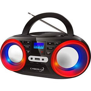 Cyberlux Lecteur CD portable   Lumières disco LED   Boombox   CD/CD-R   USB   Radio FM   Entrée AUX   Prise casque   20 emplacements de mémoire   Radio enfant   Radio CD   Système compact (noir/rouge cerise) - Publicité