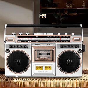 KRUZZO Lecteur CD Portable Boombox, Lecteur de Bande CD Boombox rétro Classique des années 80, enregistreur de Cassette et Haut-Parleur Radio AM/FM et Prise pour écouteurs pour Les Voyages en Famille - Publicité
