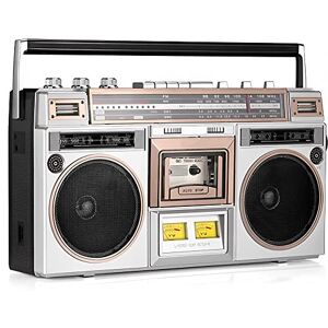 BRAAZI Lecteur CD Portable Boombox, Lecteur de Bande CD Boombox rétro Classique des années 80, enregistreur de Cassette et Haut-Parleur Radio AM/FM et Prise pour écouteurs pour Les Voyages en Famille - Publicité