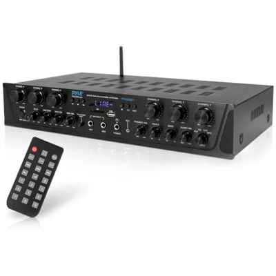 Pyle Mini amplificateur Bluetooth, amplificateur stéréo, amplificateur, amplificateur Bluetooth, récepteur stéréo, 600 W, 6 canaux, USB, SD, AUX, RCA, Radio FM - Publicité Pyle Mini amplificateur Bluetooth, amplificateur stéréo, amplificateur, amplificateur Bluetooth, récepteur stéréo, 600 W, 6 canaux, USB, SD, AUX, RCA, Radio FM - Publicité