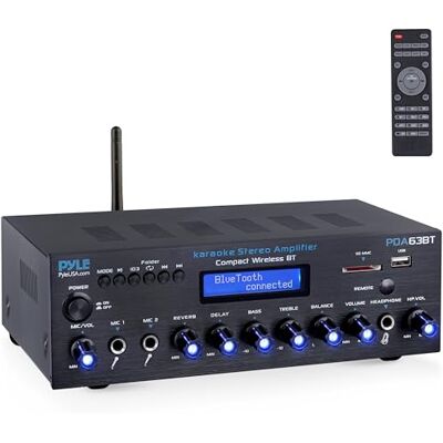 Pyle Amplificateur Bluetooth Stéréo sans Fil, Multi-Canaux, 200 Watts, Système Récepteur Audio pour la Maison avec Radio FM, Bluetooth, USB, SD, AUX, RCA, Entrée Microphone, Antenne et FM - Publicité Pyle Amplificateur Bluetooth Stéréo sans Fil, Multi-Canaux, 200 Watts, Système Récepteur Audio pour la Maison avec Radio FM, Bluetooth, USB, SD, AUX, RCA, Entrée Microphone, Antenne et FM - Publicité