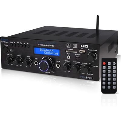 Pyle Amplificateur Bluetooth Stéréo sans Fil pour la Maison Amplificateur Multi-Canaux 200W avec Récepteur Audio, HDMI, Optique/Phono/Coaxial, Radio FM, USB/SD, AUX,RCA, Entrée Micro- Télécommande - Publicité Pyle Amplificateur Bluetooth Stéréo sans Fil pour la Maison Amplificateur Multi-Canaux 200W avec Récepteur Audio, HDMI, Optique/Phono/Coaxial, Radio FM, USB/SD, AUX,RCA, Entrée Micro- Télécommande - Publicité