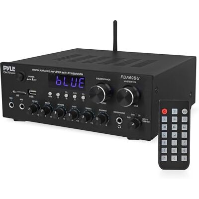 Pyle Ampli Bluetooth Maison 300 W – Récepteur Stéréo 2 Canaux pour Haut-Parleurs avec USB, SD, MP3, AUX, RCA, FM, 2 Entrées Micro 6,35 mm, Réverbération, LED, pour Haut-parleurs, Musique, Studio - Publicité Pyle Ampli Bluetooth Maison 300 W – Récepteur Stéréo 2 Canaux pour Haut-Parleurs avec USB, SD, MP3, AUX, RCA, FM, 2 Entrées Micro 6,35 mm, Réverbération, LED, pour Haut-parleurs, Musique, Studio - Publicité