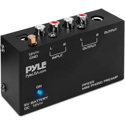 Pyle Préampli Phono pour Platine Vinyle, Préamplificateur Stéréo RCA à Faible Bruit, Entrée/Sortie RCA, Adaptateur 12V et Pile 9V, Mini Ampli Audio pour Cellule Magnétique - Publicité Pyle Préampli Phono pour Platine Vinyle, Préamplificateur Stéréo RCA à Faible Bruit, Entrée/Sortie RCA, Adaptateur 12V et Pile 9V, Mini Ampli Audio pour Cellule Magnétique - Publicité