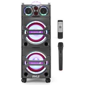 Pyle Enceinte Sono Bluetooth Portable 2000 W – Système PA Actif Sur Roues, Micro Inclus, Éclairage LED Festif, USB/SD/AUX/FM Radio, Lecteur Carte SD, Entrée RCA - Publicité Pyle Enceinte Sono Bluetooth Portable 2000 W – Système PA Actif Sur Roues, Micro Inclus, Éclairage LED Festif, USB/SD/AUX/FM Radio, Lecteur Carte SD, Entrée RCA - Publicité