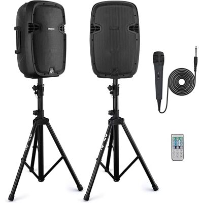 Pyle Kit Enceintes avec 2 Pieds, Enceinte Bluetooth Puissante,1000W, Haut Parleurs Actives et Passives, Montage de 35 mm, Lecteurs MP3/USB/SD/AUX, 2 Supports, Micro, Télécommande - Publicité Pyle Kit Enceintes avec 2 Pieds, Enceinte Bluetooth Puissante,1000W, Haut Parleurs Actives et Passives, Montage de 35 mm, Lecteurs MP3/USB/SD/AUX, 2 Supports, Micro, Télécommande - Publicité